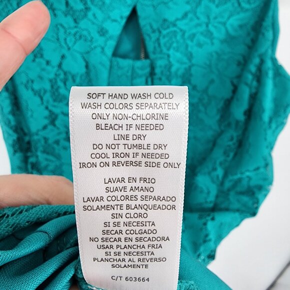 3/$25 134 Danny & Nicole Lace Dress 8 Fit & Flare Sleeveless Cocktail Teal M - Picture 8 of 9